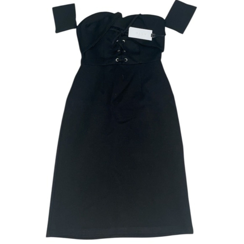 Astr the Label Black Strapless Dress with Lace-Up Detail
